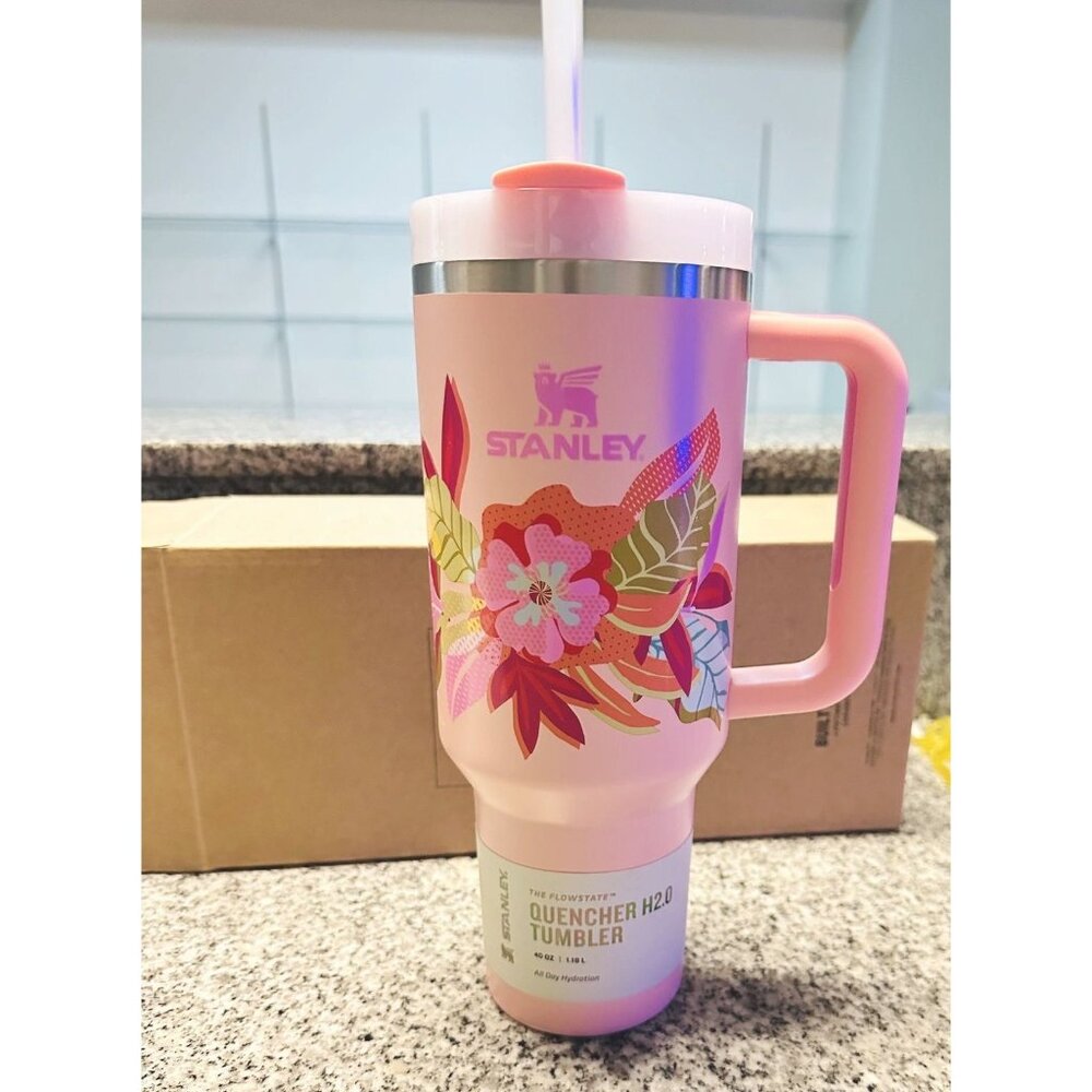 Stanley Quencher H2.0 Mother's Day Tumbler "Sorbet Tropic" Pink Floral Design 40